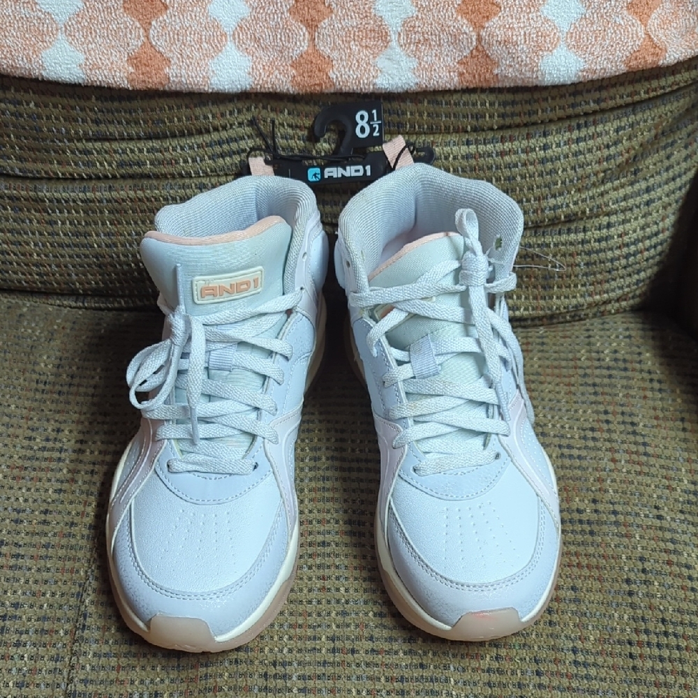 And1 White and Pink High-Top Sneakers